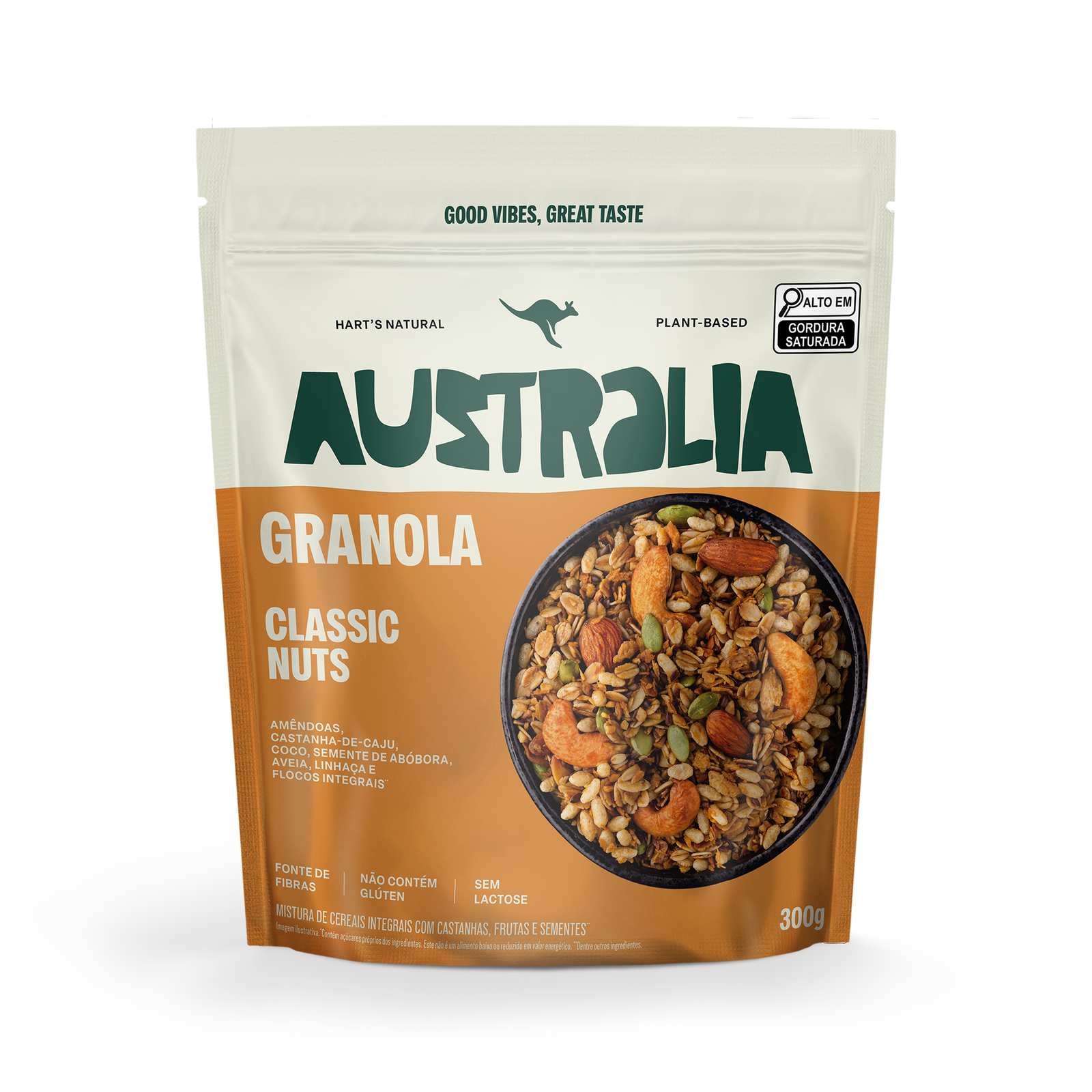 Embalagem frontal da Granola Clássica AUSTRALIA.