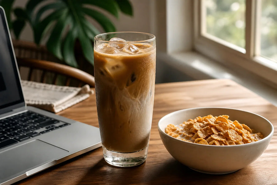 Cappuccino gelado com cereal crocante: café para beber e comer