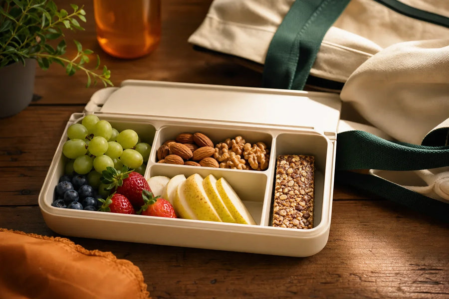 Snack box com frutas e nuts: uma pausa que viaja bem