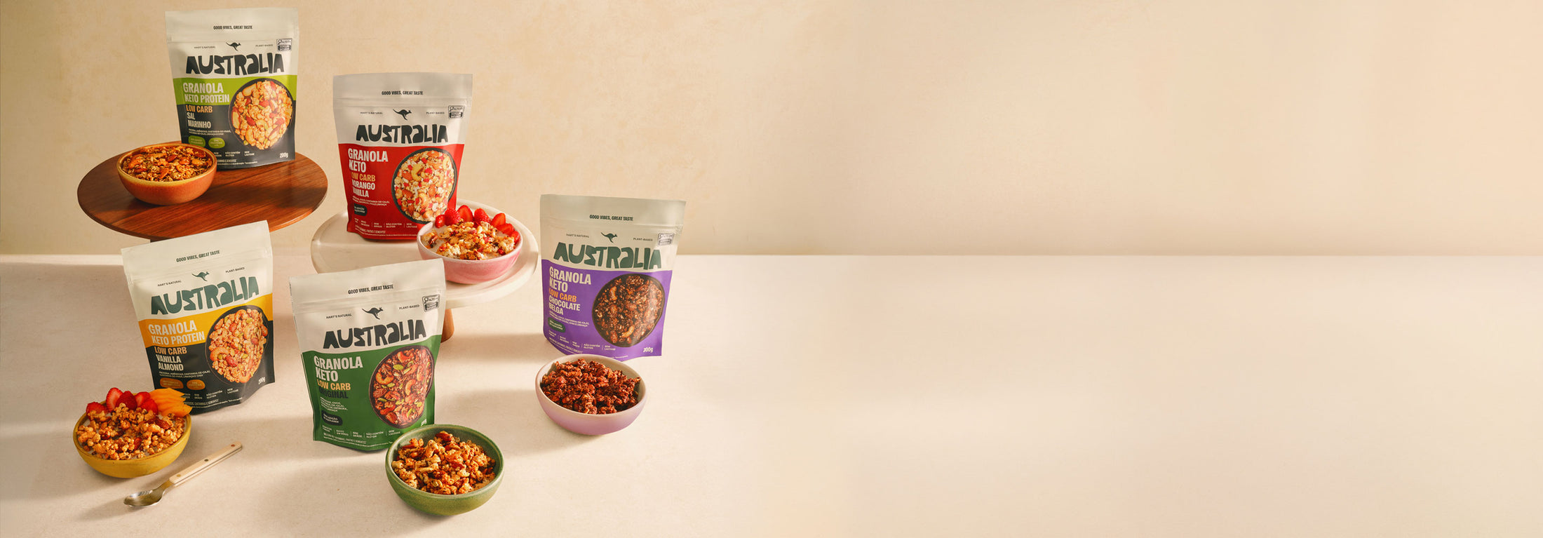 Granola Keto Protein Sal Marinho AUSTRALIA em composição de produto.