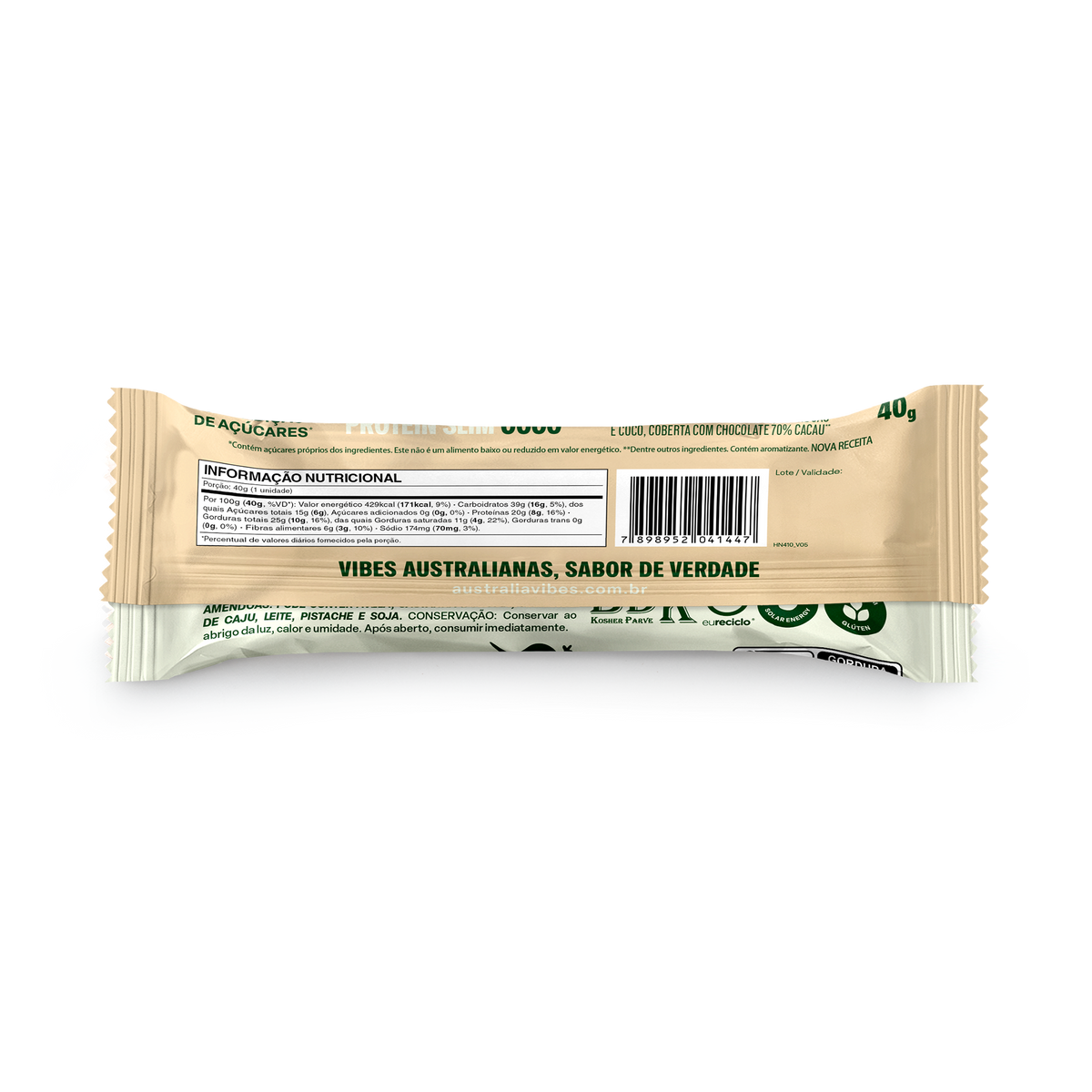 Verso da embalagem da barra Protein Slim Coco, com a tabela nutricional.