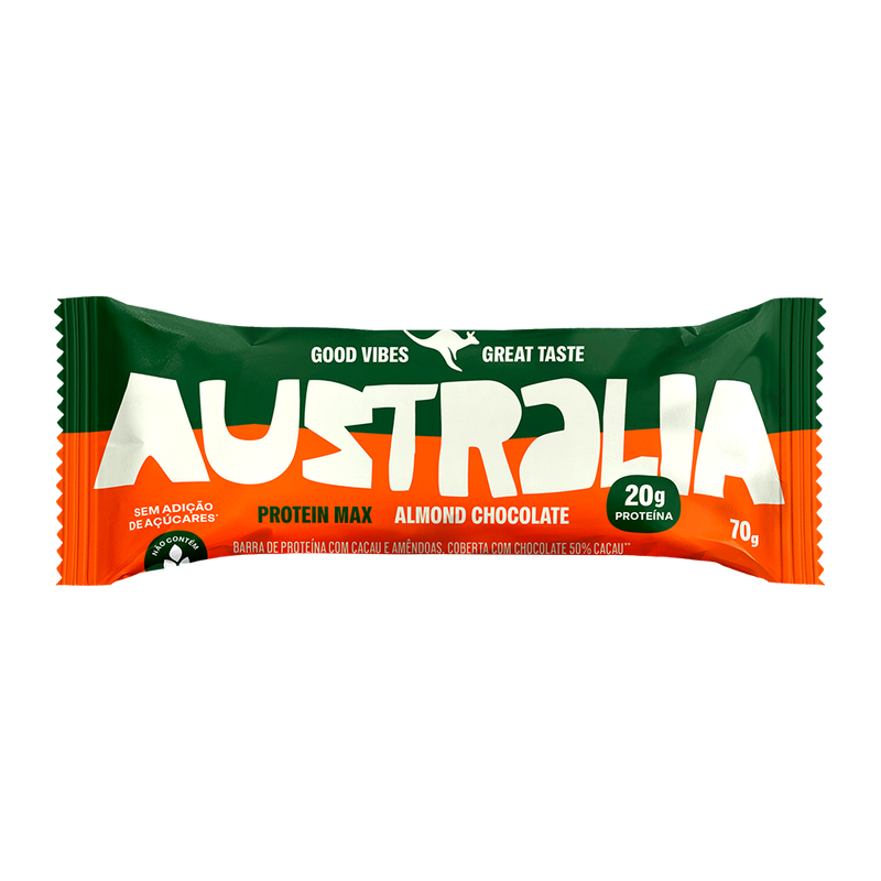 Embalagem do produto AUSTRALIA Protein Max Amêndoa & Chocolate.