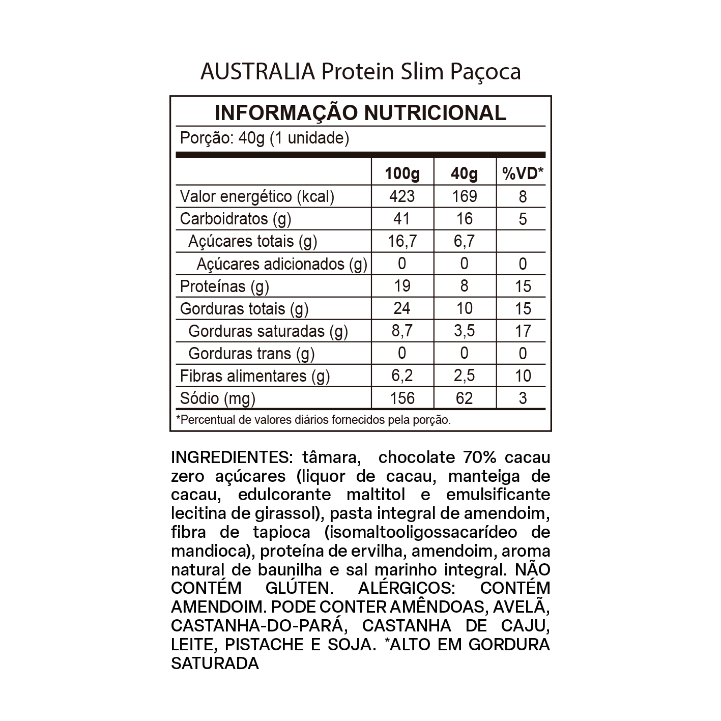 Imagem do rótulo nutricional para conferência — Australia Protein Slim Paçoca