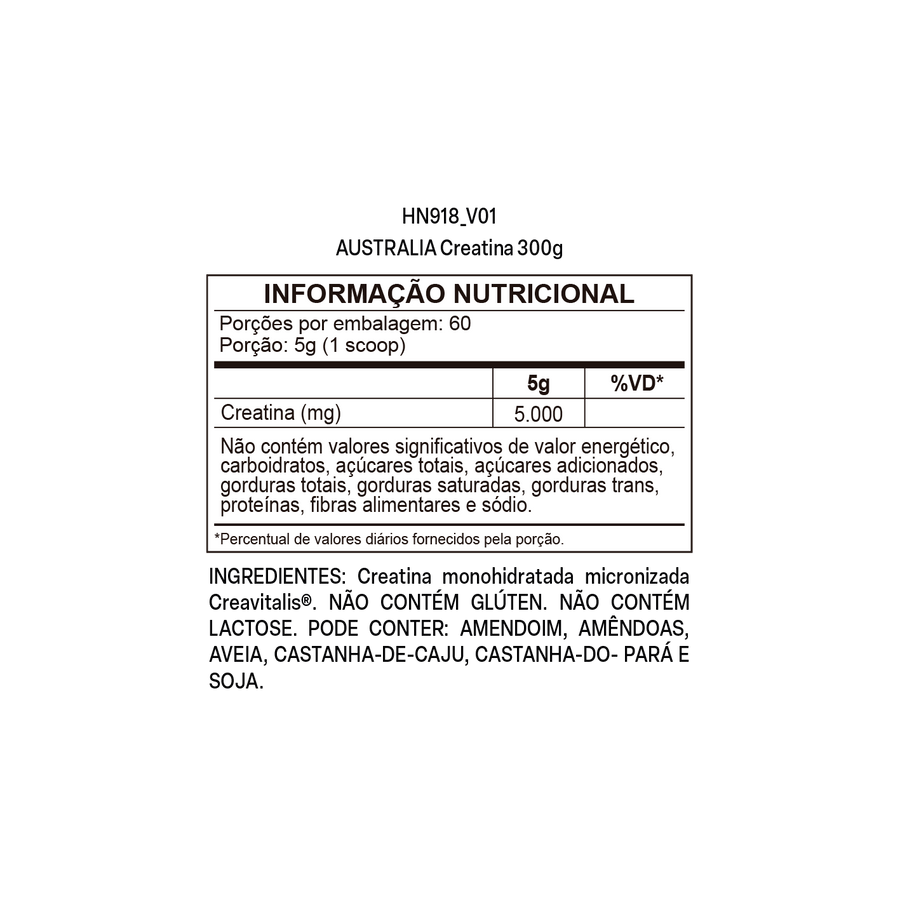 Informações do rótulo de Creatina Monohidratada Creavitalis®