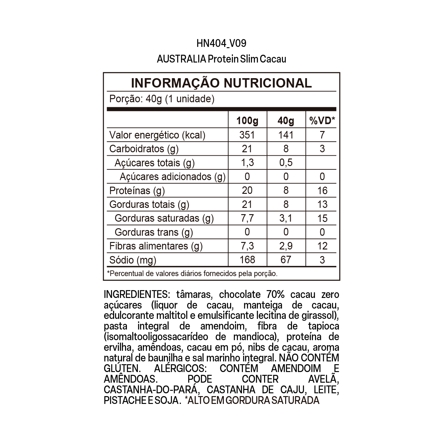 Imagem do rótulo nutricional para conferência — Australia Protein Slim Cacau